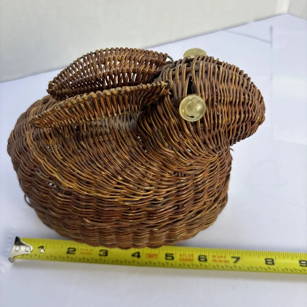 Bunny Rabbit Figural Basket Vtg Brown Wicker Woven‎ Rattan Storage Decorative 7
